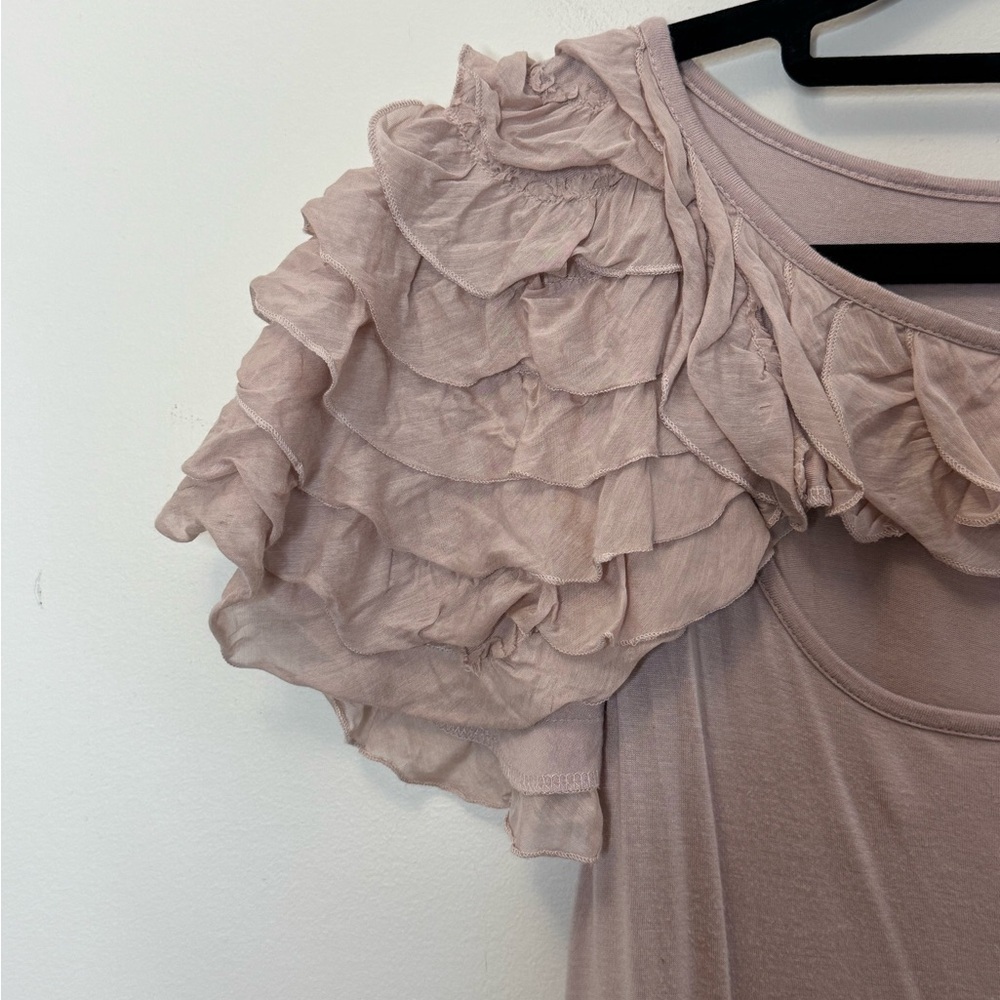 Anthropologie Deletta Mauve Ruffled Sleeve Keyhole Blouse Size S - Picture 5 of 8